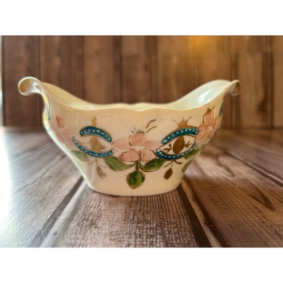 VINTAGE D&C France Sugar Bowl Hand-Painted Porcelain Floral Scrolled Handles - Picture 4 of 13